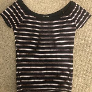 Black shirt with pink/white stripes